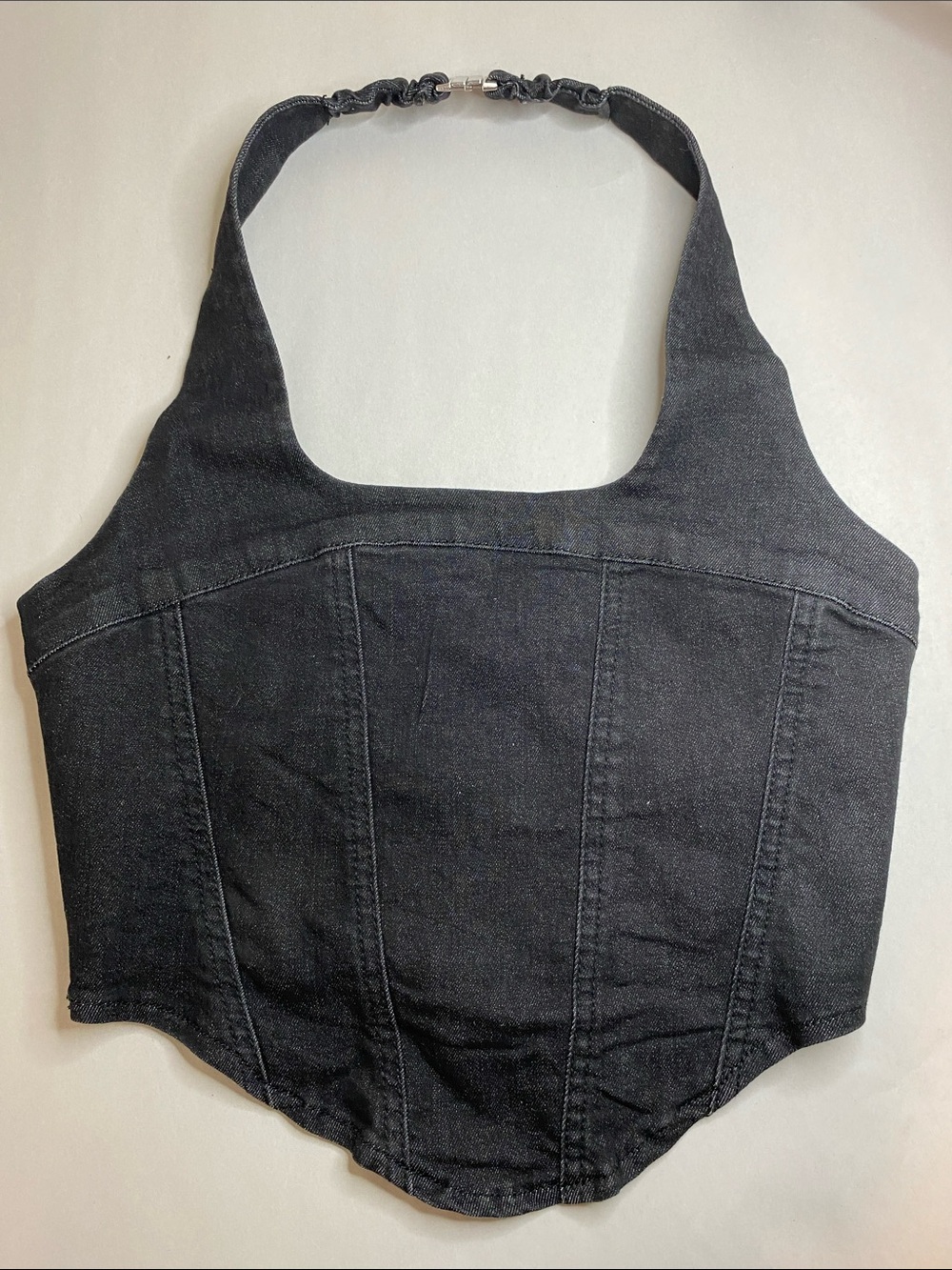 Hunter & Brown Y2K Denim Halter Corset Smocked Back Size XS